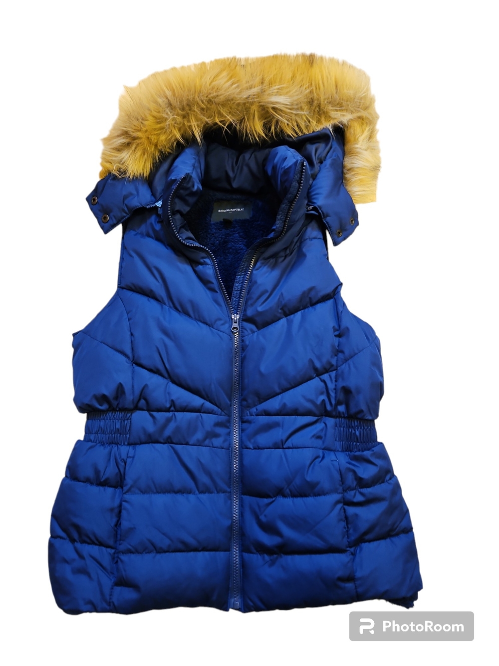 Banana Republic Factory Royal Blue Puffer Vest with Faux Fur Hood
